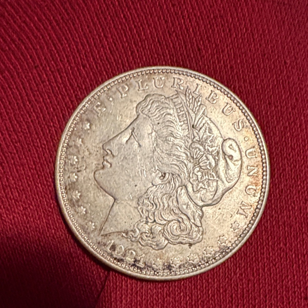 Vintage America Silver Coin on Red Background